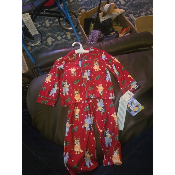 Bluey Other - Bluey Christmas Pajamas Kids 3T Red Holiday Reindeer Bingo Fleece PJ Set NEW